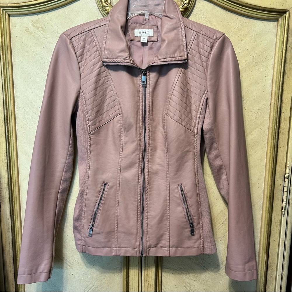 Style & Co. Dusty Mauve Pink Vegan Faux Leather Zip Front Jacket